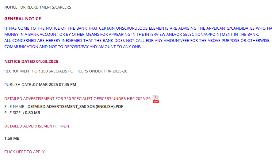 PNB Bank SO Recruitment 2025