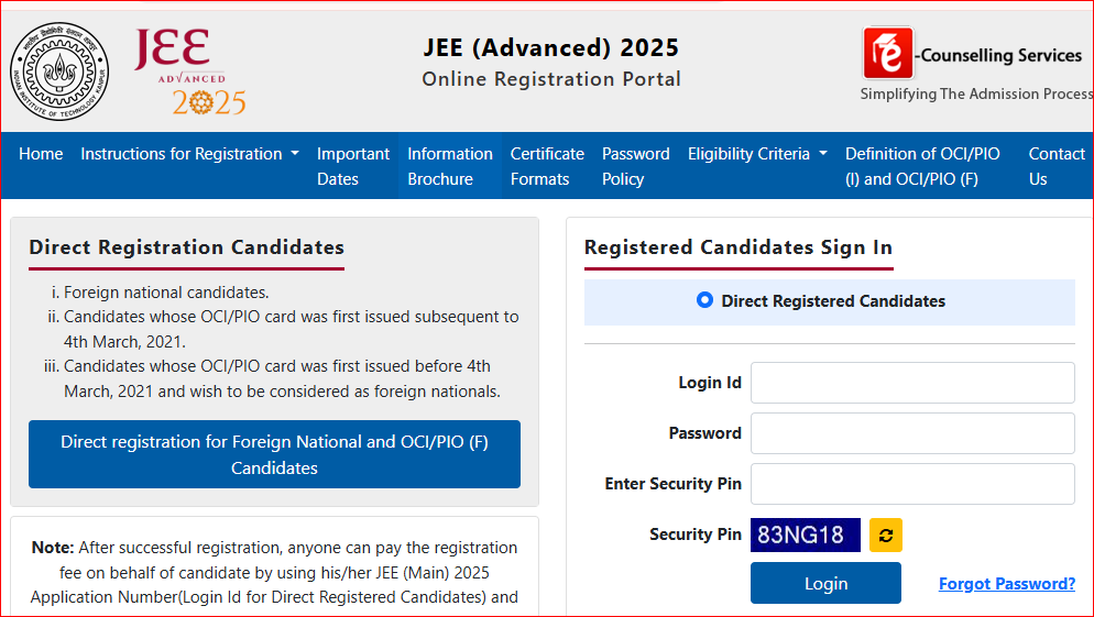 IIT JEE Advanced Online Form 2025