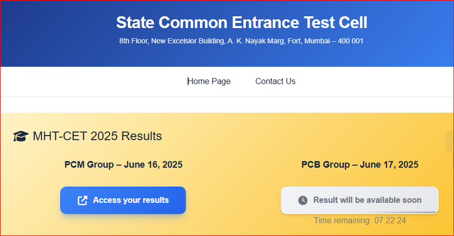 MHT CET Result 2025