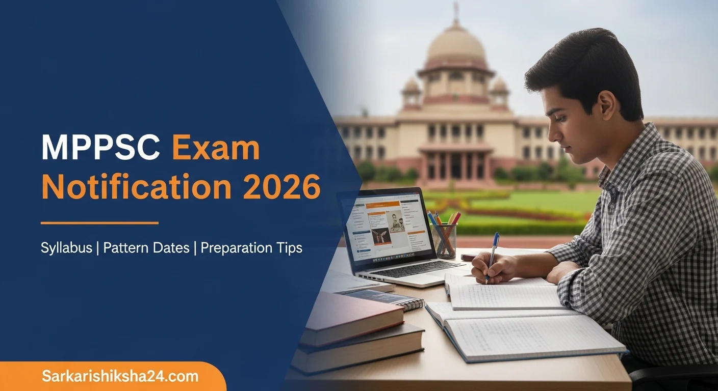 MPPSC Exam 2026 complete preparation guide cover image with student studying and Sarkarishiksha24.com branding